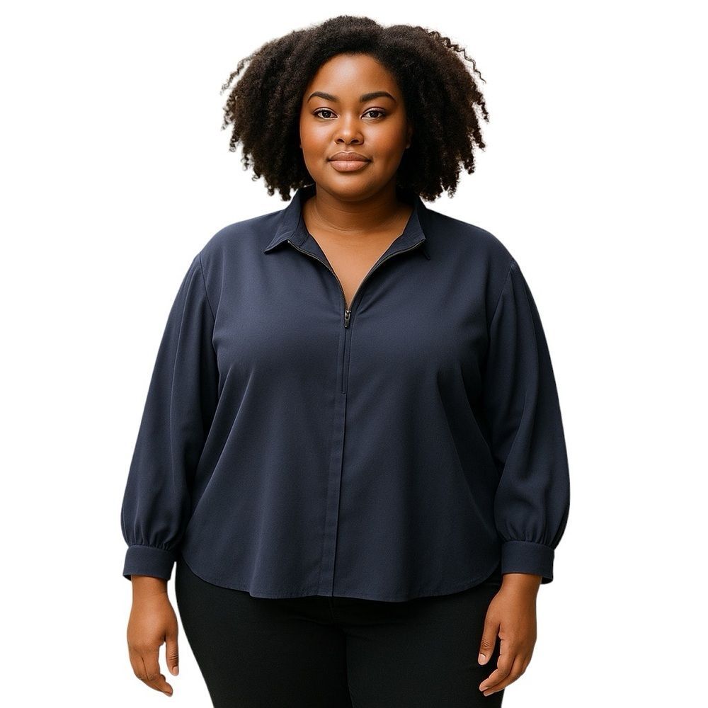 Talbots Plus 3X Navy Half-Zip Blouse Classic Lightweight Top, Workwear Essential